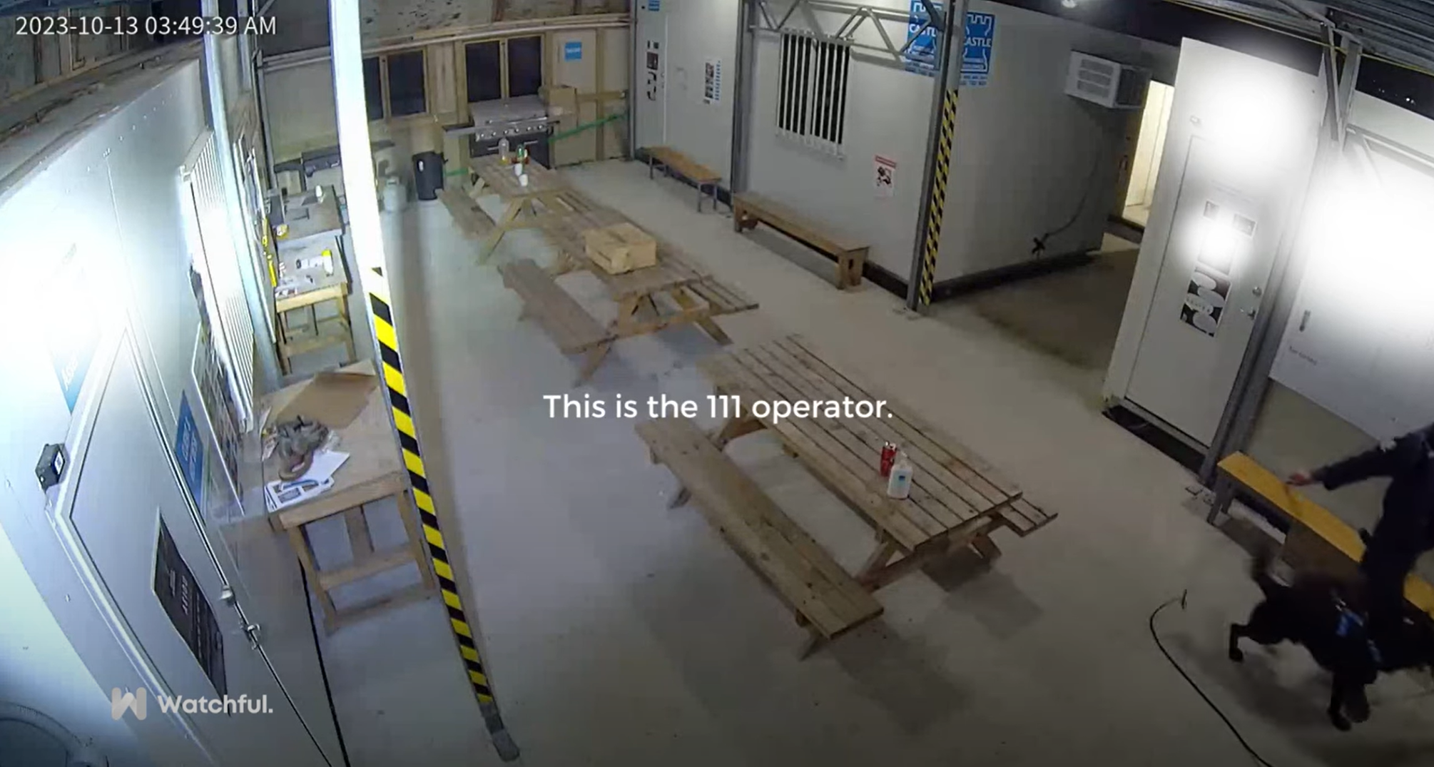 Thumbnail of a crime compilation video showing a security camera footage with a 111 operator alert.