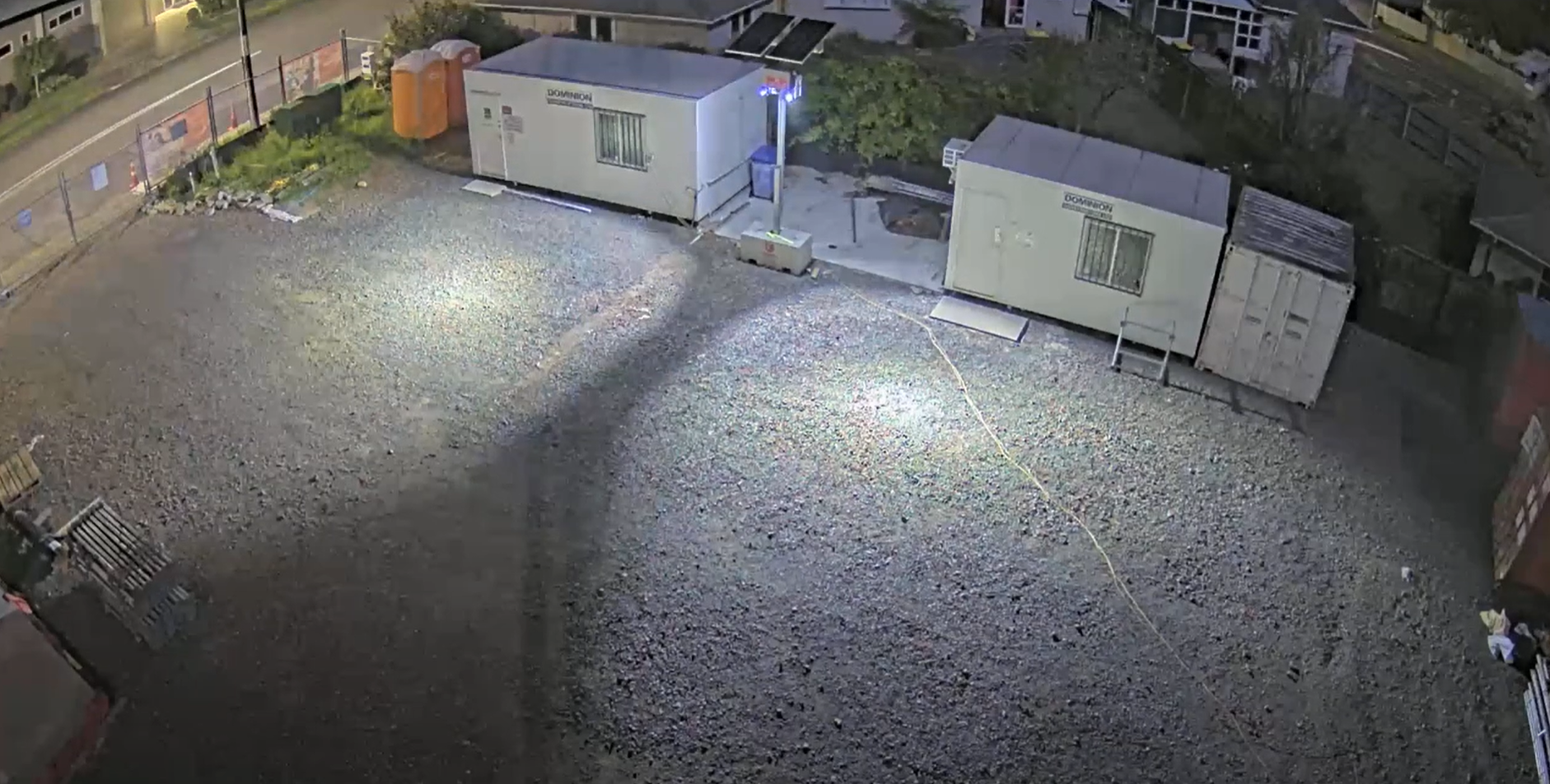 Infrared security system with ambient light conditions at a New Zealand construction site.